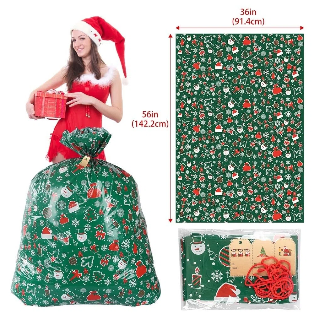 Große Weihnachts-Geschenktüte mit Kordelzug, Süßigkeitentüte, Weihnachtsdekoration, Zuhause, Neujahr, große Keksverpackung (Typ K)