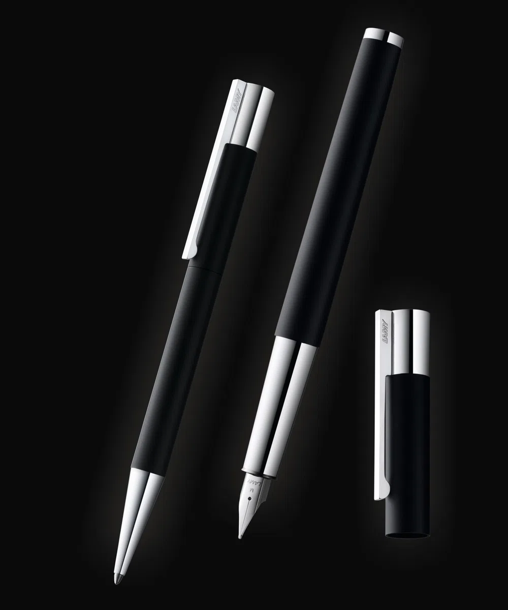 LAMY scala Füllhalter 079 - Füller mit polierter Glanzlackveredelung in der Farbe Schwarz / 14 kt. Goldfeder, partiell platiniert - Federstärke M