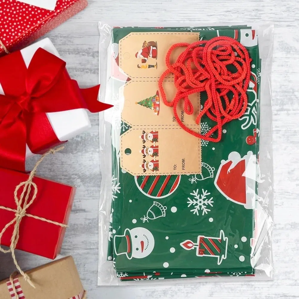 Große Weihnachts-Geschenktüte mit Kordelzug, Süßigkeitentüte, Weihnachtsdekoration, Zuhause, Neujahr, große Keksverpackung (Typ K)