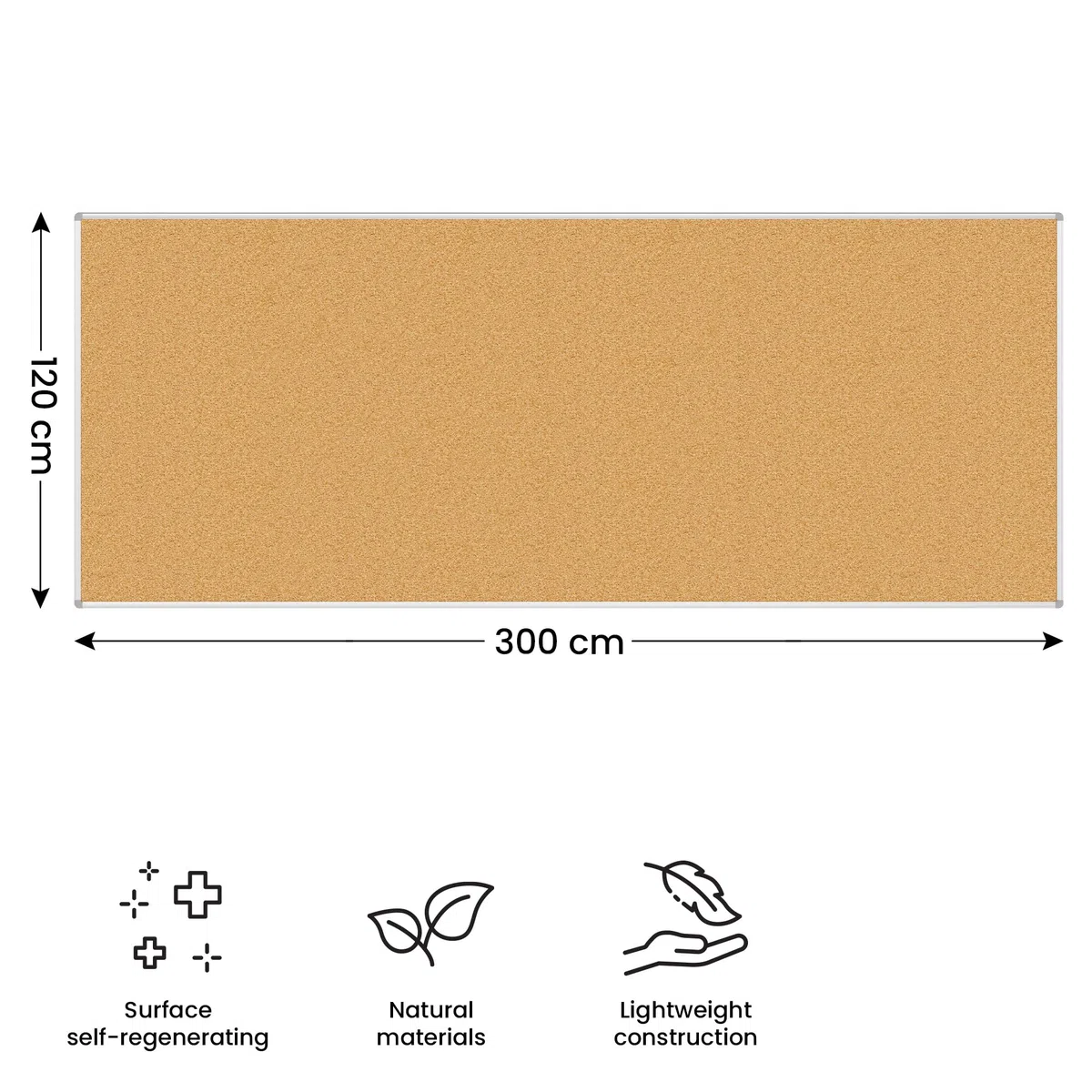 ALLboards Pinnwand mit Aluminiumrahmen 300x120cm, Korktafel Korkwand Pinnwand Kork