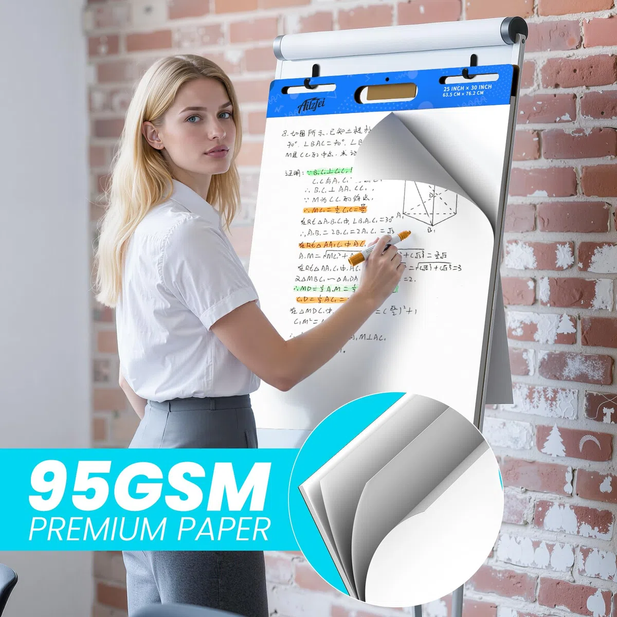 AILZFEI Flipchart-Papier für Lehrer, klebriges Staffelei-Block, 63,5 x 76,2 cm, Klebestreifen oben und in der Mitte, groß, selbstklebend, 30 Blatt/Block, 6 Blöcke, widersteht Durchlaufen von Markern