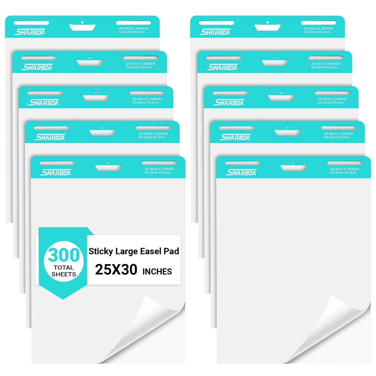 Klebriges Staffelei-Pad, 63,5 x 76,2 cm, Flip-Chart, Diagrammpapier für Lehrer, großes selbstklebendes Staffeleipapier, super klebrig und blutungsbeständig, 30 Blatt/Block, 10 Blöcke