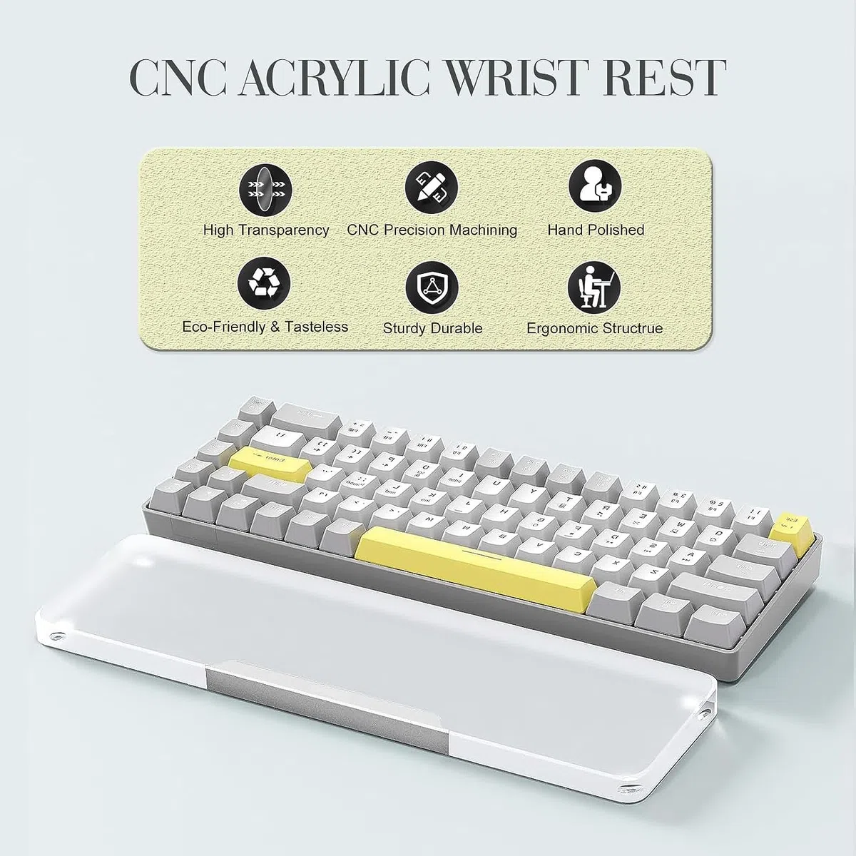 TENKEYLESS Tastatur-Handgelenkauflage aus Acryl, 80 % Tastatur, mechanische Tastaturen, ergonomische Handballenauflage für Computertastatur, rutschfeste Unterseite, Handgelenkpolster für