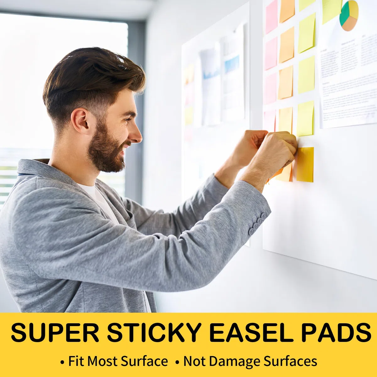 COIDEA Staffeleiblock, 63,5 x 76,2 cm, große Haftnotizen für die Wand, super klebriges Staffeleipapier, selbstklebendes Flipchart-Papier für Lehrer und Büro, Weiß, 30 Blatt/Block, insgesamt 4 Blöcke