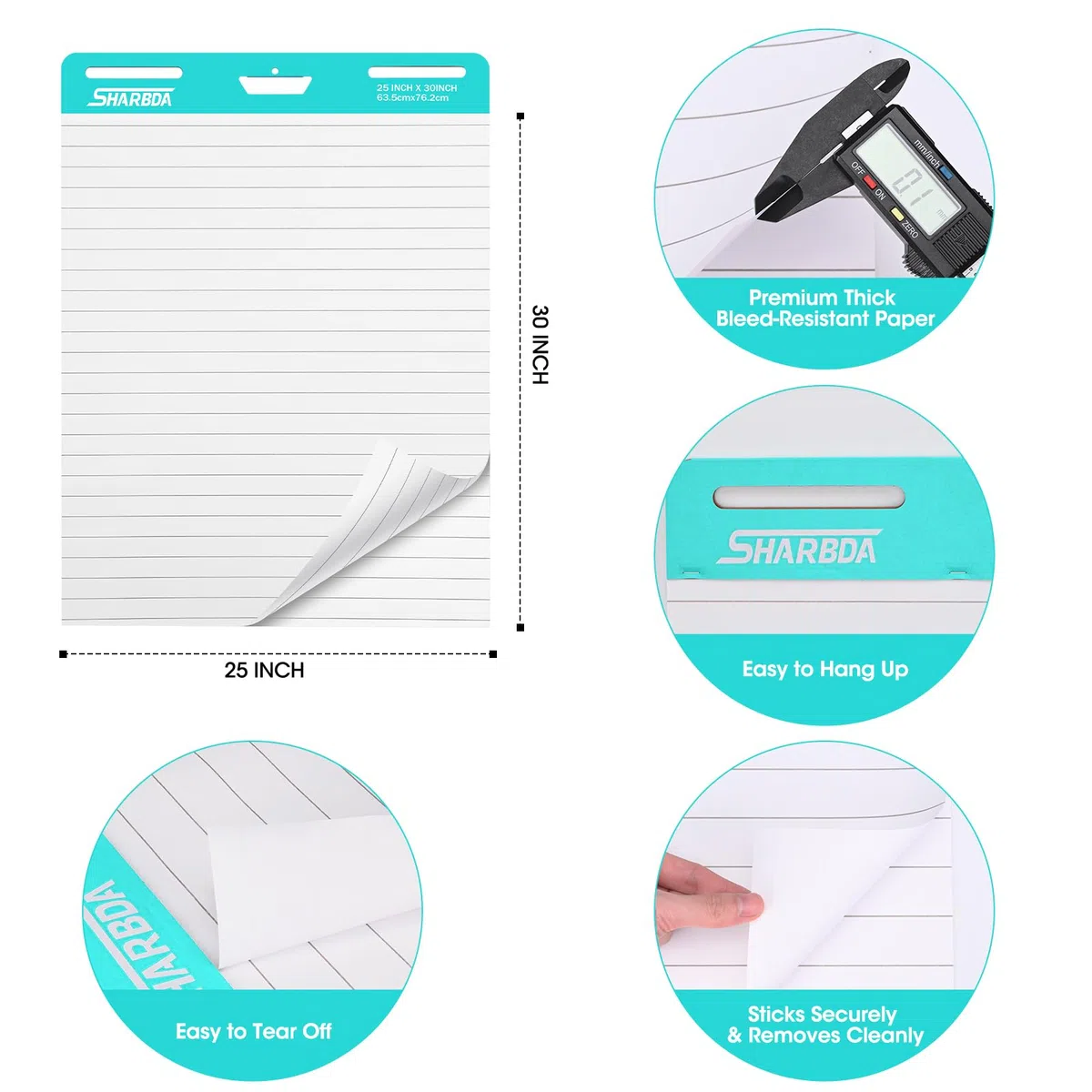 Linierte Staffelei, 63,5 x 76,2 cm, Flipchart-Papier, klebriges Diagrammpapier für Lehrer, großes selbstklebendes Staffeleipapier, super klebrig und blutungsbeständig, 30 Blatt/Block, 4 Blöcke