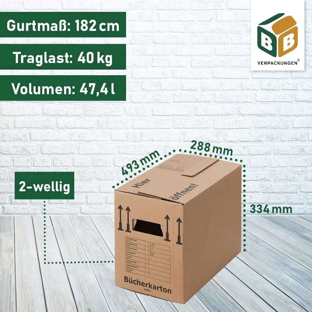 BB-Verpackungen 30 x Bücherkarton Profi 50 x 30 x 35 cm (belastbar bis 40 kg Traglast, stabiler Karton, stapelbar, Aktenkartons aus recycelter Pappe für den Umzug)