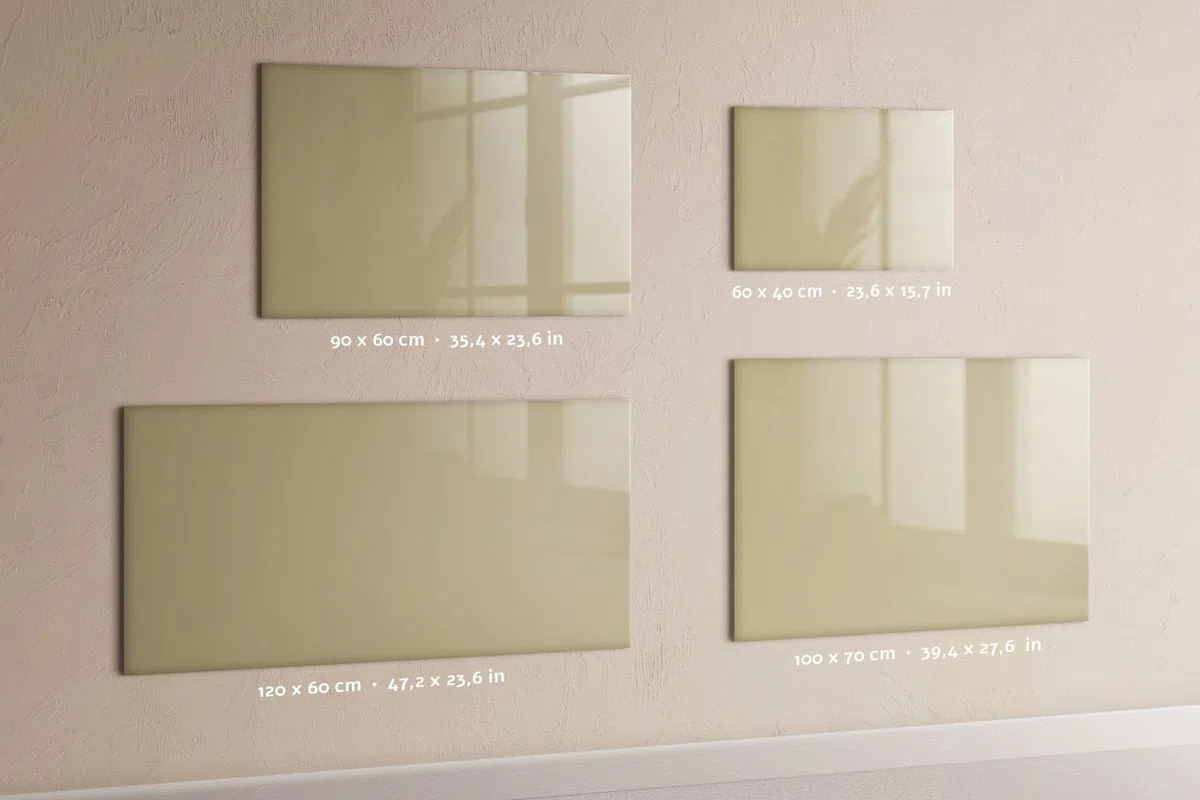 Magnetische Glas-Planungstafel inkl. Neodym-Magnete, Marker & Schwamm | Stilvolle Schreibfläche | Ideal für Meetings, Küche & Homeoffice- 90x60 - Beige