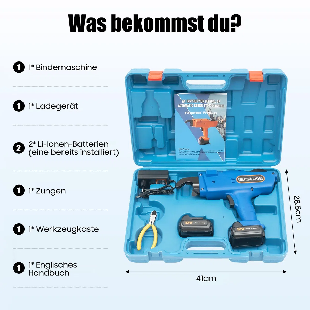12V Bindemaschine Elektrische Rebar Bindemaschine Automatische Rebar Tying Machine Professionelle Bewehrungsbindemaschine 8-34mm Drahtbindemaschine (Blau)