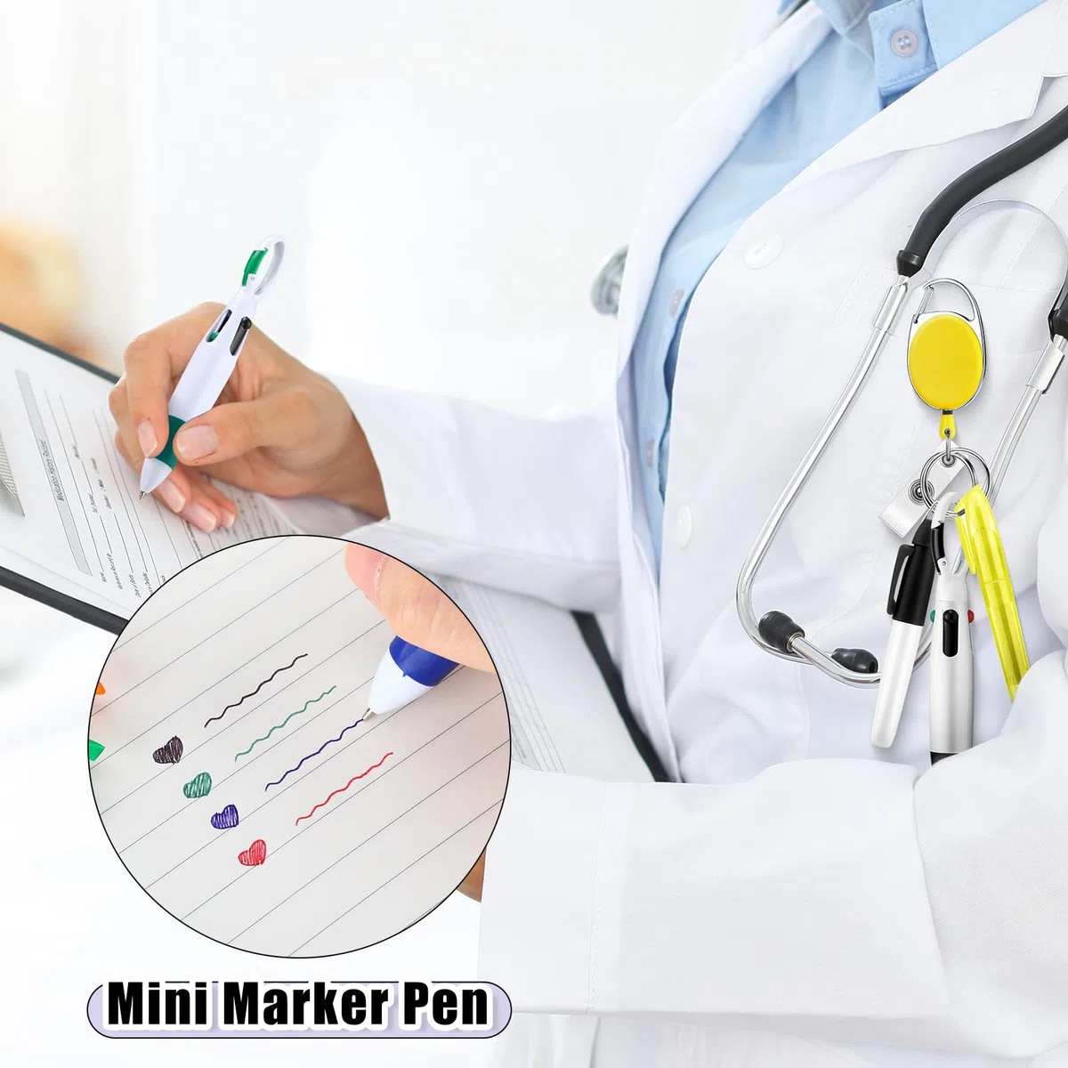 Dispowreath 80-teiliges Stifte-Set für Krankenschwestern, inkl. Abzeichenspule, einziehbarem Shuttle-Stift, Mini-Textmarker, Neon-Marker, Schlüsselanhänger, Clip für CNA Krankenschwester-Zubehör