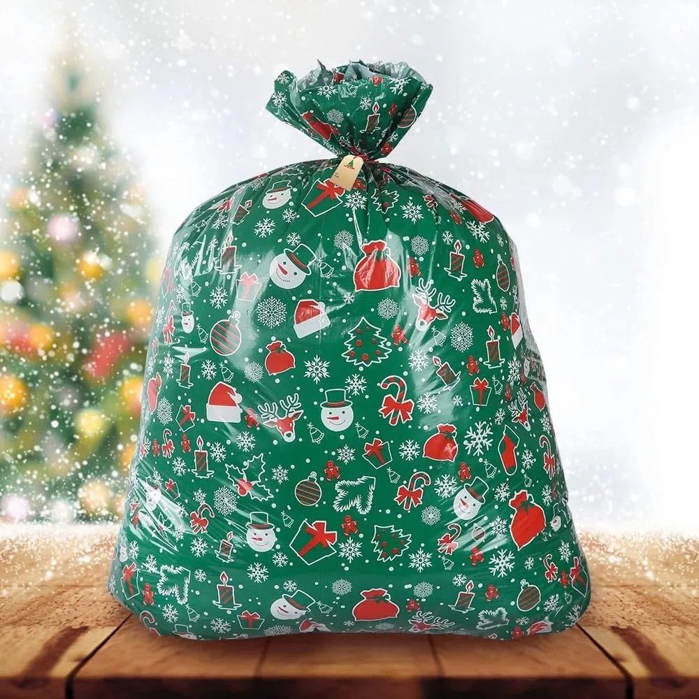 Große Weihnachts-Geschenktüte mit Kordelzug, Süßigkeitentüte, Weihnachtsdekoration, Zuhause, Neujahr, große Keksverpackung (Typ K)