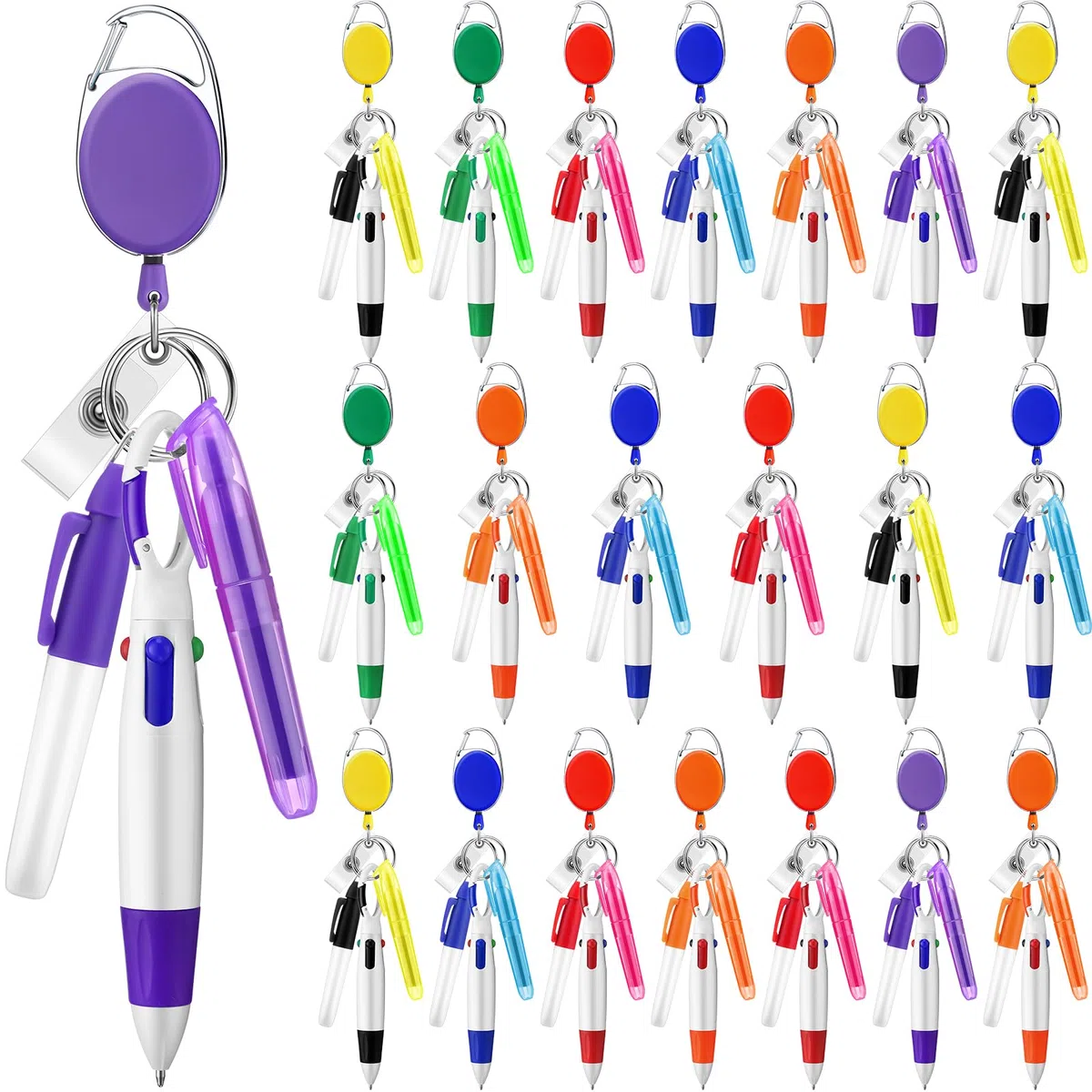Dispowreath 80-teiliges Stifte-Set für Krankenschwestern, inkl. Abzeichenspule, einziehbarem Shuttle-Stift, Mini-Textmarker, Neon-Marker, Schlüsselanhänger, Clip für CNA Krankenschwester-Zubehör
