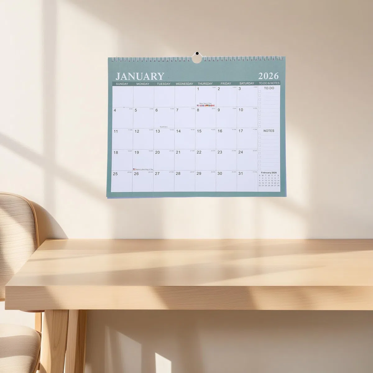 Alipis Querformat Wandkalender Monatsplaner Jahreskalender mit Internationalen Feiertagen für Homeoffice Planer mit Notizfeldern zum Aufhängen