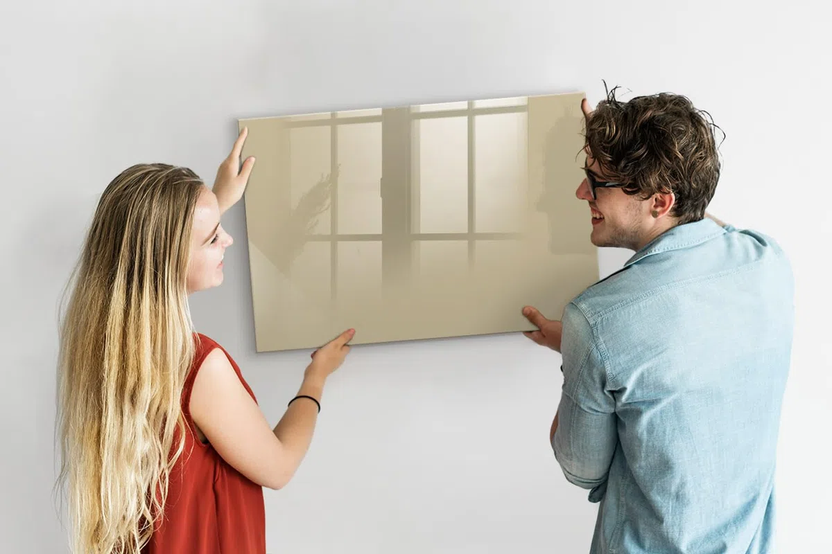 Magnetische Glas-Planungstafel inkl. Neodym-Magnete, Marker & Schwamm | Stilvolle Schreibfläche | Ideal für Meetings, Küche & Homeoffice- 90x60 - Beige