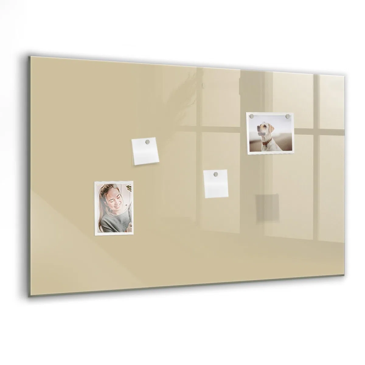 Magnetische Glas-Planungstafel inkl. Neodym-Magnete, Marker & Schwamm | Stilvolle Schreibfläche | Ideal für Meetings, Küche & Homeoffice- 90x60 - Beige