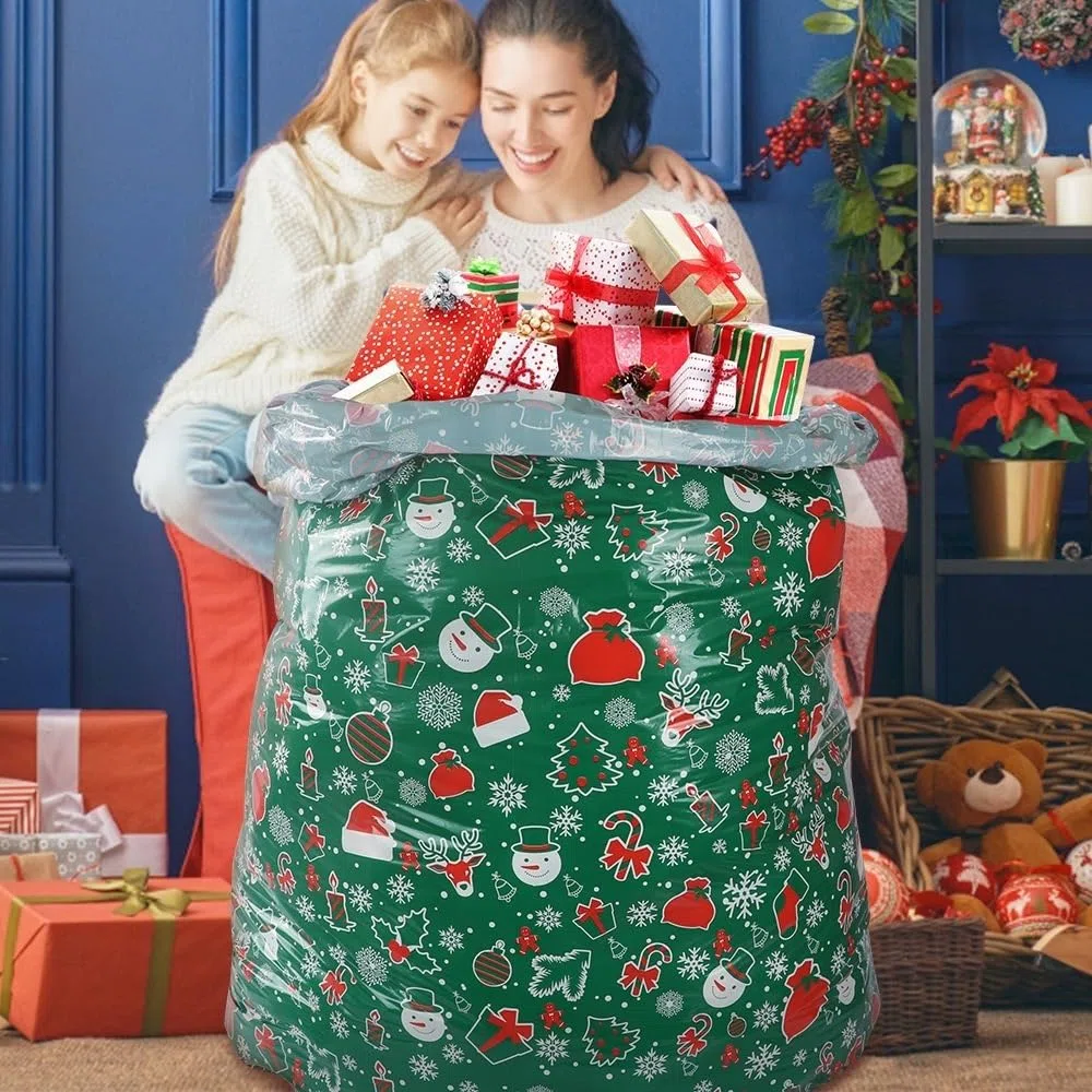 Große Weihnachts-Geschenktüte mit Kordelzug, Süßigkeitentüte, Weihnachtsdekoration, Zuhause, Neujahr, große Keksverpackung (Typ K)