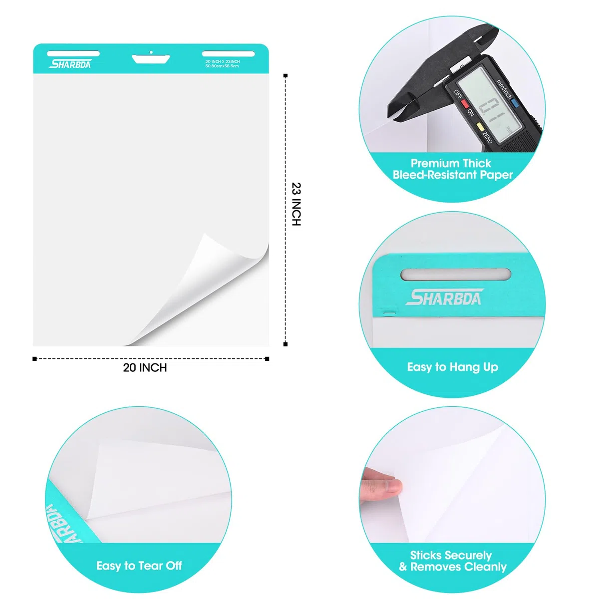 Klebriges Staffelei-Pad, 50,8 x 58,4 cm, Flipchart-Papier, klebriges Diagrammpapier für Lehrer, selbstklebendes Staffeleipapier, super klebrig und blutungsbeständig, 30 Blatt/Block, 2 Blöcke