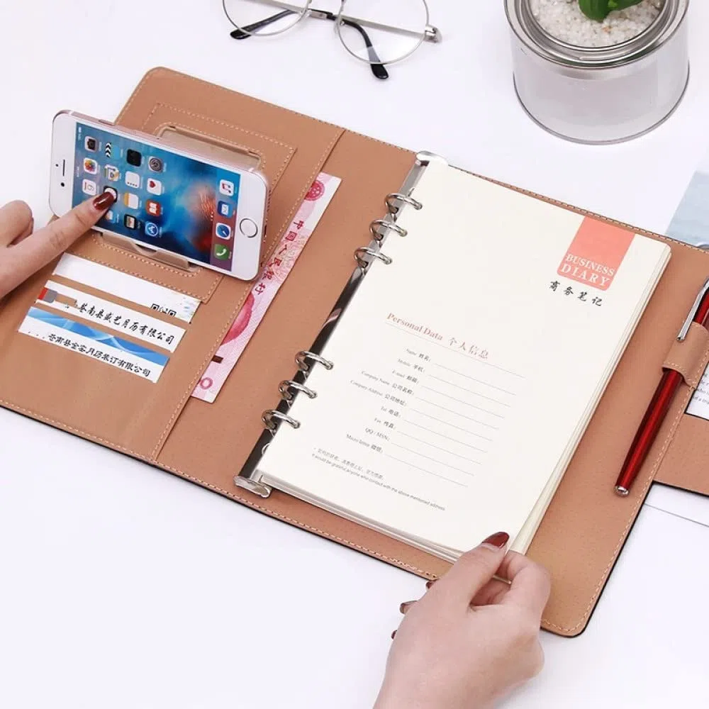 Business Meeting Record Loseblatt Büro Spiralblock Binder Bindeschnalle Design PU-Linie verdickt Notizblock Organizer A5 B5, B5 Pink, 2St