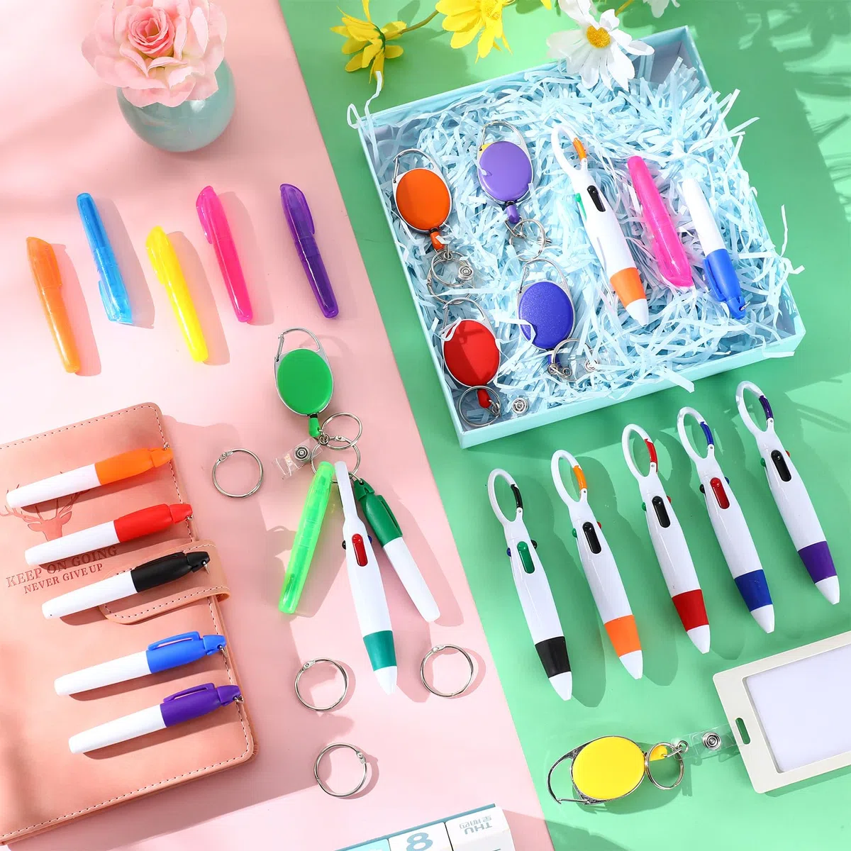 Dispowreath 80-teiliges Stifte-Set für Krankenschwestern, inkl. Abzeichenspule, einziehbarem Shuttle-Stift, Mini-Textmarker, Neon-Marker, Schlüsselanhänger, Clip für CNA Krankenschwester-Zubehör