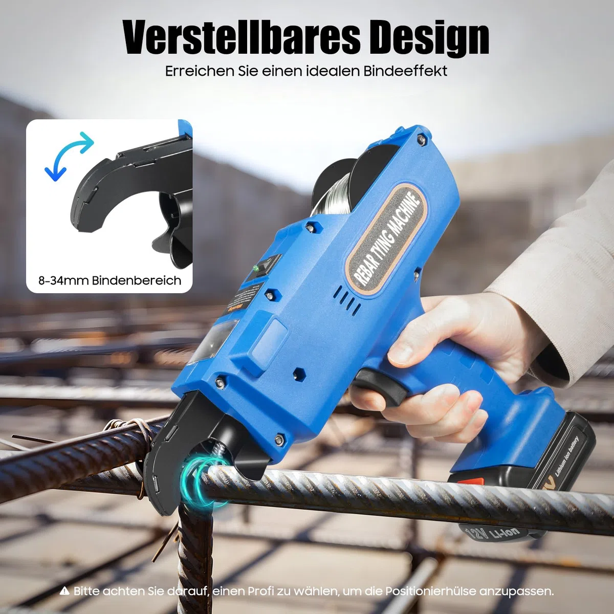 12V Bindemaschine Elektrische Rebar Bindemaschine Automatische Rebar Tying Machine Professionelle Bewehrungsbindemaschine 8-34mm Drahtbindemaschine (Blau)