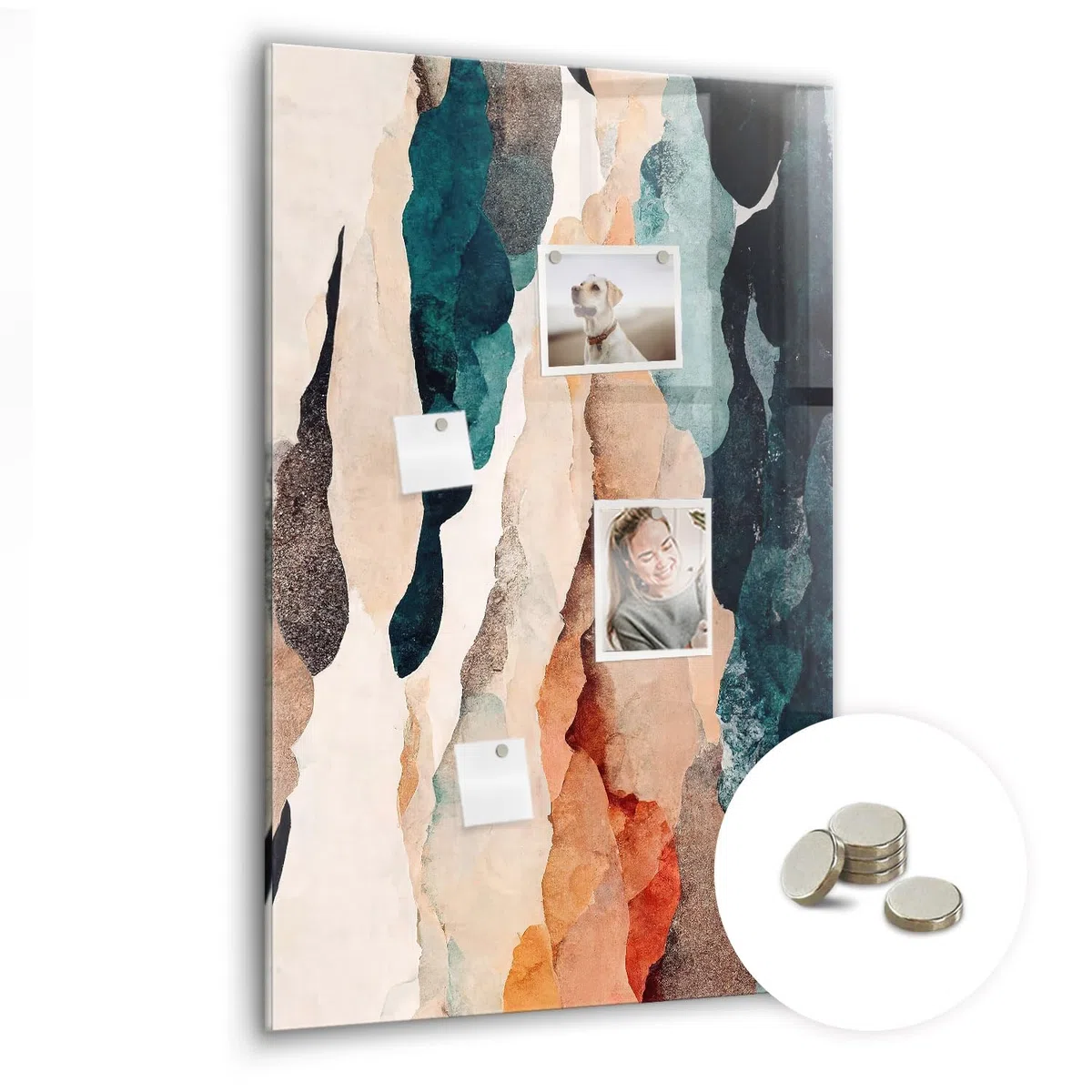 Magnettafel Glas vertikal | Premium Glasboard hochformat mit starken Magneten | Whiteboard beschreibbar & abwischbar - 60x90cm Abstrakte Flecken