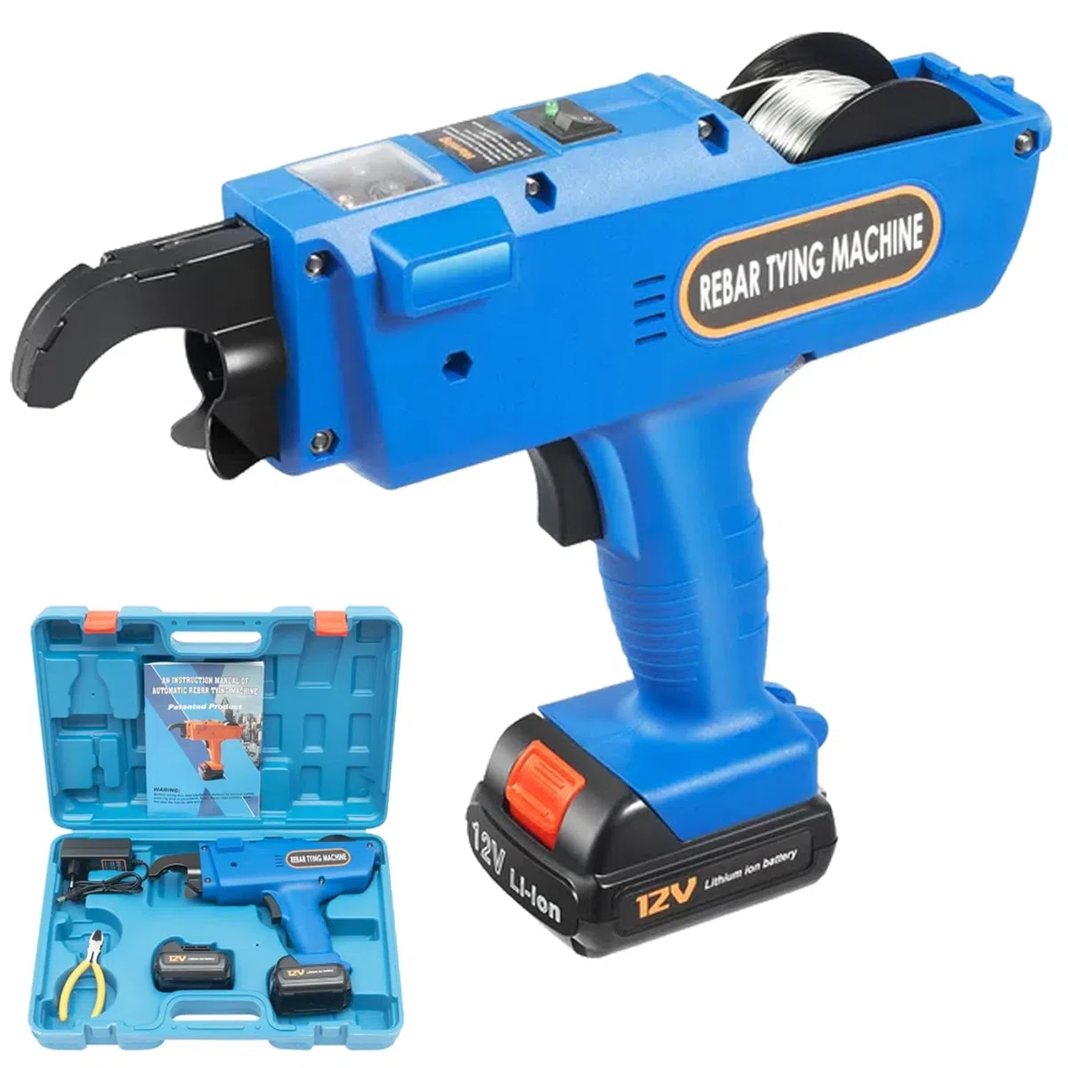 12V Bindemaschine Elektrische Rebar Bindemaschine Automatische Rebar Tying Machine Professionelle Bewehrungsbindemaschine 8-34mm Drahtbindemaschine (Blau)