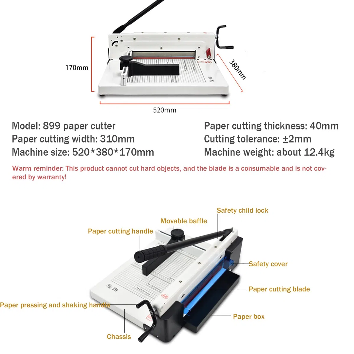 Tragbarer Schneideplotter, A4-Handarbeits-Guillotine, Positionierung + Kindersicherung + Schutzabdeckung, Papierschnittbreite: 310 Mm, Dicke: 40 Mm, Für Fotos, Karten, Etiketten,A